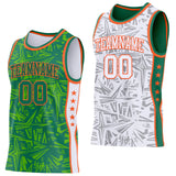 Custom Kelly Green Orange-White Side Panel Stripe Stars Geometric Shatter Starburst Reversible Double Side Sublimation Basketball Set Jersey