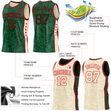 Custom Green Red-Cream Side Panel Stripe Stars Geometric Shatter Starburst Reversible Double Side Sublimation Basketball Set Jersey