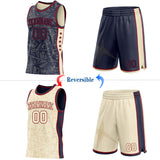 Custom Navy Maroon-Cream Side Panel Stripe Stars Geometric Shatter Starburst Reversible Double Side Sublimation Basketball Set Jersey