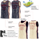 Custom Navy Maroon-Cream Side Panel Stripe Stars Geometric Shatter Starburst Reversible Double Side Sublimation Basketball Set Jersey