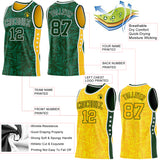 Custom Green White-Gold Side Panel Stripe Stars Geometric Shatter Starburst Reversible Double Side Sublimation Basketball Set Jersey