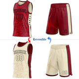 Custom Maroon Black-Cream Side Panel Stripe Stars Geometric Shatter Starburst Reversible Double Side Sublimation Basketball Set Jersey
