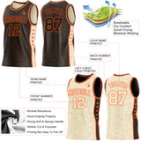 Custom Brown Orange-Cream Side Panel Stripe Stars Geometric Shatter Starburst Reversible Double Side Sublimation Basketball Set Jersey