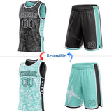 Custom Black White-Ice Blue Side Panel Stripe Stars Geometric Shatter Starburst Reversible Double Side Sublimation Basketball Set Jersey