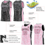 Custom Black White-Light Pink Side Panel Stripe Stars Geometric Shatter Starburst Reversible Double Side Sublimation Basketball Set Jersey