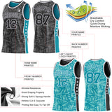 Custom Black White-Teal Side Panel Stripe Stars Geometric Shatter Starburst Reversible Double Side Sublimation Basketball Set Jersey