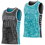 Custom Black White-Teal Side Panel Stripe Stars Geometric Shatter Starburst Reversible Double Side Sublimation Basketball Set Jersey