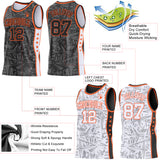 Custom Black Orange-White Side Panel Stripe Stars Geometric Shatter Starburst Reversible Double Side Sublimation Basketball Set Jersey