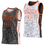 Custom Black Orange-White Side Panel Stripe Stars Geometric Shatter Starburst Reversible Double Side Sublimation Basketball Set Jersey