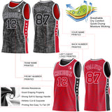 Custom Black White-Red Side Panel Stripe Stars Geometric Shatter Starburst Reversible Double Side Sublimation Basketball Set Jersey