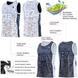 Custom White Light Blue-Navy Side Panel Stripe Stars Geometric Shatter Starburst Reversible Double Side Sublimation Basketball Set Jersey
