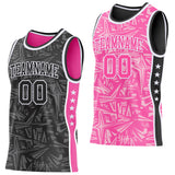 Custom Black White-Pink Side Panel Stripe Stars Geometric Shatter Starburst Reversible Double Side Sublimation Basketball Set Jersey