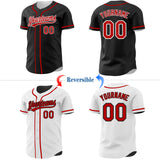 Custom Black Red-White Reversible Button-Down Baseball Jersey