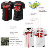 Custom Black Red-White Reversible Button-Down Baseball Jersey