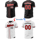 Custom Black Red-White Reversible Button-Down Baseball Jersey
