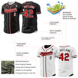 Custom Black Red-White Reversible Button-Down Baseball Jersey