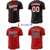 Custom Black White-Red Reversible Button-Down Baseball Jersey
