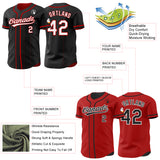 Custom Black White-Red Reversible Button-Down Baseball Jersey