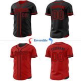 Custom Black-Red Reversible Button-Down Baseball Jersey