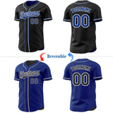 Custom Black Royal-White Reversible Button-Down Baseball Jersey