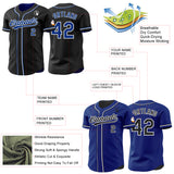 Custom Black Royal-White Reversible Button-Down Baseball Jersey
