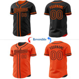 Custom Black-Orange Reversible Button-Down Baseball Jersey