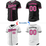 Custom Black Pink-White Reversible Button-Down Baseball Jersey
