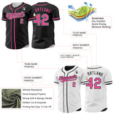 Custom Black Pink-White Reversible Button-Down Baseball Jersey