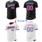 Custom Black Pink-Light Blue Reversible Button-Down Baseball Jersey