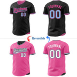 Custom Black Light Blue-Pink Reversible Button-Down Baseball Jersey