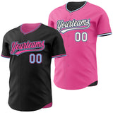 Custom Black Light Blue-Pink Reversible Button-Down Baseball Jersey
