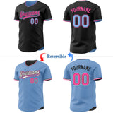 Custom Black Light Blue-Pink Reversible Button-Down Baseball Jersey