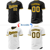 Custom Black Gold-White Reversible Button-Down Baseball Jersey