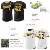 Custom Black Gold-White Reversible Button-Down Baseball Jersey