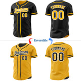 Custom Black Gold-White Reversible Button-Down Baseball Jersey