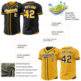 Custom Black Gold-White Reversible Button-Down Baseball Jersey