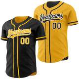 Custom Black Gold-White Reversible Button-Down Baseball Jersey