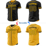 Custom Black-Gold Reversible Button-Down Baseball Jersey