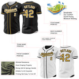 Custom Black Old Gold-White Reversible Button-Down Baseball Jersey