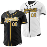 Custom Black Old Gold-White Reversible Button-Down Baseball Jersey