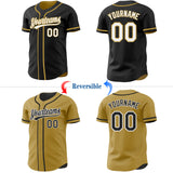 Custom Black White-Old Gold Reversible Button-Down Baseball Jersey