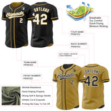 Custom Black White-Old Gold Reversible Button-Down Baseball Jersey