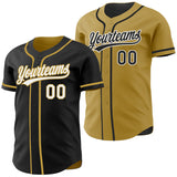Custom Black White-Old Gold Reversible Button-Down Baseball Jersey