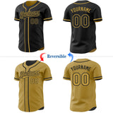 Custom Black-Old Gold Reversible Button-Down Baseball Jersey