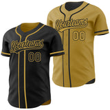 Custom Black-Old Gold Reversible Button-Down Baseball Jersey