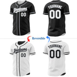 Custom Black White-Gray Reversible Button-Down Baseball Jersey