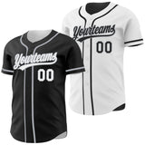 Custom Black White-Gray Reversible Button-Down Baseball Jersey