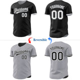 Custom Black White-Gray Reversible Button-Down Baseball Jersey