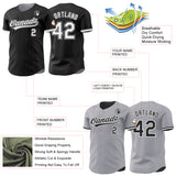Custom Black White-Gray Reversible Button-Down Baseball Jersey