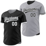 Custom Black White-Gray Reversible Button-Down Baseball Jersey